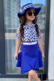 Girls' Polka Dot Transparent Shirt and Diving Fabric Blue Skirt Suit 100328166