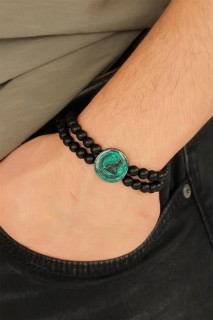 Others - Gray Wolf Figured Green Color Smoked Metal Accessories Double Row Onyx Natural Stone Men's Bracelet 100318465 - Turkey