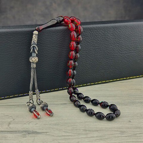 Red Color Transition Silver Kazaz Tasseled Fire Amber Rosary 100349374