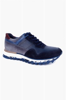 Shoes - Men's Navy Blue Casual Lace-up Pieced Leather Shoes 100351210 - Turkey