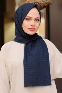 Woman Hijab & Scarf - Navy Blue Hijab Shawl 100339354 - Turkey