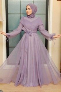Wedding & Evening - Lila Hijab Evening Dress 100341596 - Turkey