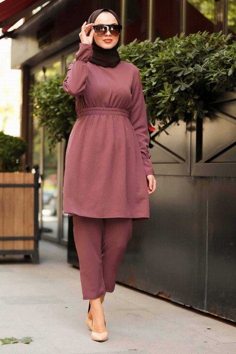 Cloth set - فستان طقم حجاب مزدوج باللون الوردي المغبر 100333223 - Turkey