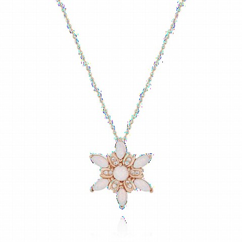 Necklaces - Opal Stone Wind Flower Model Silver Necklace Rose 100350092 - Turkey