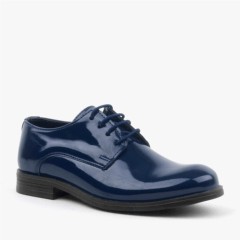 Classical - حذاء مدرسي للأطفال برباط من الجلد اللامع باللون الأزرق الداكن 100352408 - Turkey