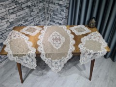 Living room Table Set - Sevgi Velvet Cordless 5 Piece Living Room Set Cappucino 100331201 - Turkey