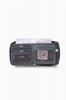 Antique Black Zipper Horizontal Mini Leather Wallet 100346136