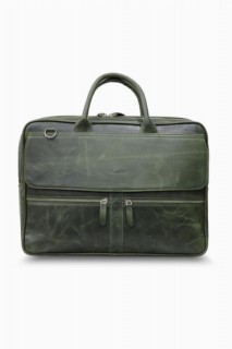 Men - Guard Antique Green Mega Size Laptop Entry Genuine Leather Briefcase 100346247 - Turkey