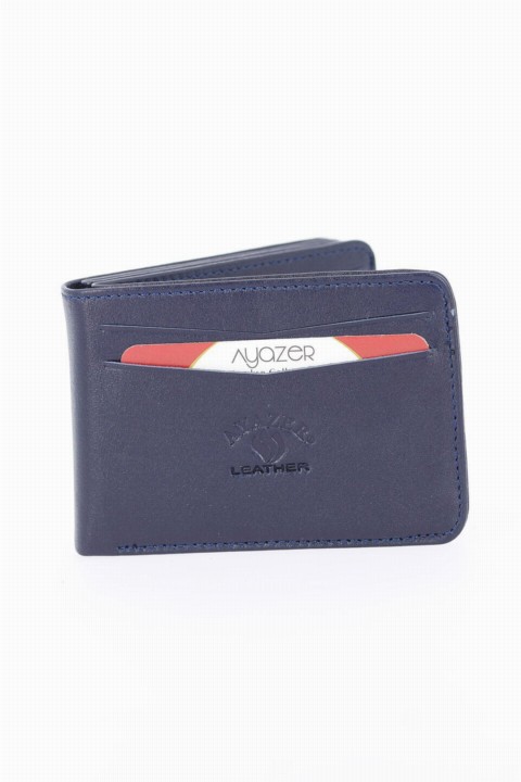 Wallet - Navy Blue Color One Hundred Percent Leather Men's Wallet 100318462 - Turkey