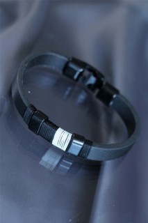 Bracelet - Black and White Colored Leather Bracelet 100318979 - Turkey