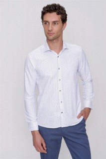 Shirt - قميص أبيض للرجال ذو قصة ضيقة وأكمام طويلة ونقشة فيجو 100350861 - Turkey