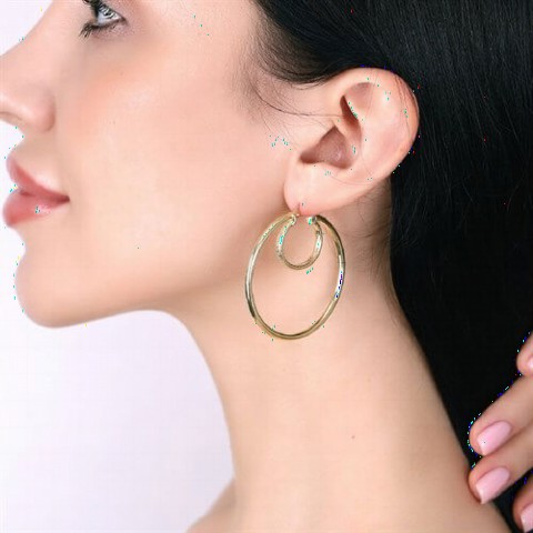 46 Millim Double Ring Silver Earrings Gold 100346640