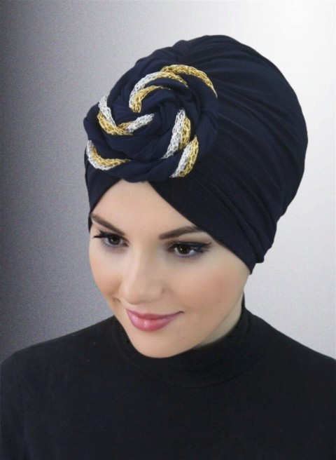 Woman Bonnet & Turban - کلاه دونات آماده رنگی-آبی سرمه ای - Turkey