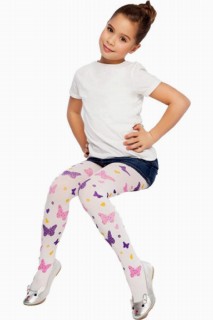Socks - Girl's Butterfly Printed Thin White Tights 100327327 - Turkey