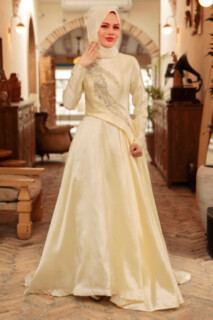 Evening & Party Dresses - Yellow Hijab Evening Dress 100340713 - Turkey