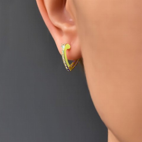 Earrings - Yellow Enamel Heart Motif Sterling Silver Earrings 100349998 - Turkey