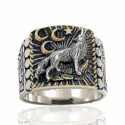 Animal Rings - Three-Dimensional Bozkurt Silver Men's Ring 100348855 - Turkey