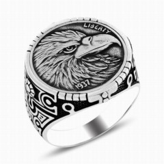Animal Rings - Liberty Eagle Embroidered Silver Ring 100346797 - Turkey