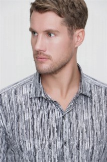 Men's Black 100% Cotton Vermont Slim Fit Slim Fit Printed Solid Collar Long Sleeve Shirt 100351354