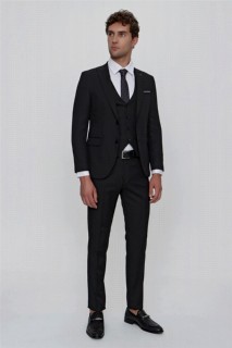 Men's Black Santos Basic Jacquard Slim Fit Slim Fit 6 Drop Vest Suit 100350990