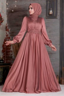 Wedding & Evening - Copper Hijab Evening Dress 100334595 - Turkey
