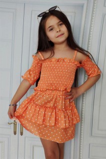 Girl's Strap and Polka Dot Orange Ruffle Skirt Suit 100328202