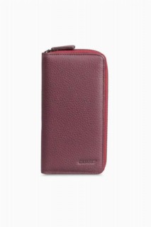Handbags - Guard Claret Red Zippered Portfolio Genuine Leather Wallet 100345775 - Turkey
