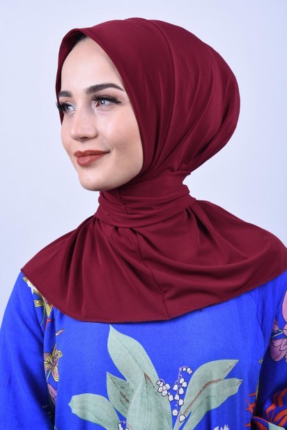 Ready to wear Hijab-Shawl - Snap Fastener Scarf Shawl Claret Red 100285608 - Turkey