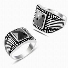 Silver Rings 925 - Zircon Stone Cut Black Stone Sterling Silver Ring 100347877 - Turkey