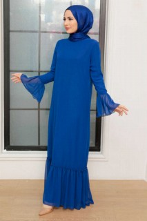 Clothes - Sax Blue Hijab Dress 100340829 - Turkey