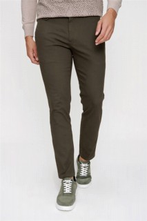 Men's Khaki Cotton Slim Fit Side Pocket Linen Trousers 100351263