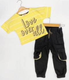 Kids - Girl Boy Love Yellow Striped Bottom Top Set 100326667 - Turkey