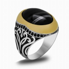 Silver Rings 925 - Onyx Stone Silver Men's Ring 100348212 - Turkey