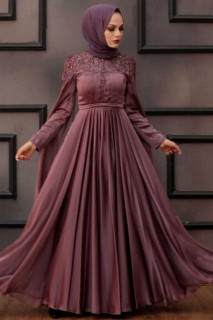 Wedding & Evening - Dunkelrosa Hijab-Abendkleid 100338024 - Turkey