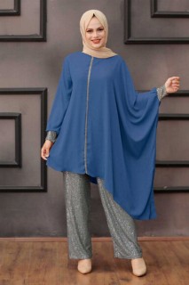 Cloth set - فستان بدلة مزدوج أزرق نيلي 100338080 - Turkey