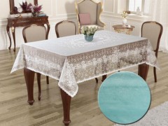 Round Table Cover - Knitted Panel Pattern Round Table Cloth Sultan Turquoise 100259266 - Turkey