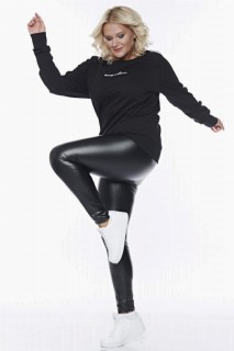 Pants-Skirts - Angelino Large Size Leather Raised Leggings 100276018 - Turkey