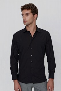 Shirt - قميص أسود رجالي بقصة عادية مريح مع جيب 100351037 - Turkey