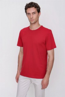 Men's Claret Red Basic Solid 100% Cotton Crew Neck Dynamic Fit Comfortable Fit Short Sleeved T-Shirt 100351375