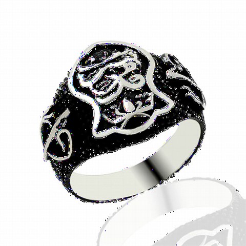 Silver Rings 925 - Special Black Ground Plated Silver Men's Ring With Elif Vav And Nal-i Şerif Symbol 100348629 - Turkey