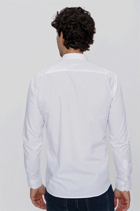 Men's White Basic Slim Fit Slim Fit Shirt 100351026