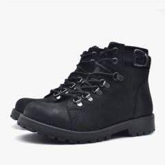 Griffon Black Genuine Leather Zipper Boots for Children 100278607