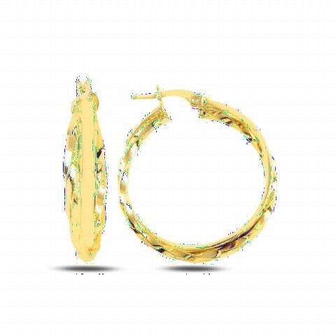 Earrings - Double Ring Model Twirl Patterned Silver Earrings Gold 100346625 - Turkey
