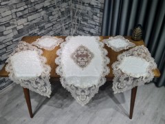 Living room Table Set - Dowry Land Sapphire 5 Piece Linen Living Room Set Cream Gold 100331197 - Turkey