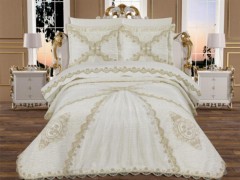 Dowry Bed Sets - Raks French Guipure 7 Piece Blanket Bridal Set Cream 100351630 - Turkey