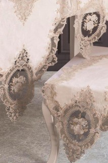 French Guipure Chenille Elite Living Room Set 5 Pieces Ecru Gold 100259613