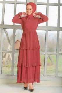 Woman Clothing - Dark Salmon Pink Hijab Dress 100335777 - Turkey