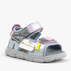 Sandals - صندل أطفال من الجلد الأصلي باللون الفضي والوردي 100352480 - Turkey
