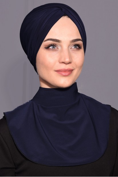 Woman Bonnet & Turban - Col Hijab Bouton Pression Bleu Marine - Turkey