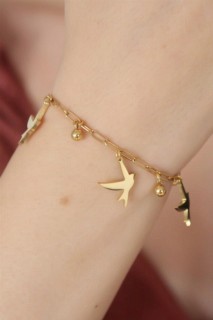 Woman - Gold Color Bird Figure Chain Model Steel Women's Bracelet 100327986 - Turkey